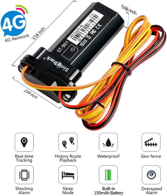 SinoTrack GPS Tracker for Vehicles,901L 4G Real-Time Car GPS Tracking Device,Waterproof Hidden Car Locator Tracking Device for Vehicles Car Motorcycle Truck Taxi with No Monthly Fee Tracking System